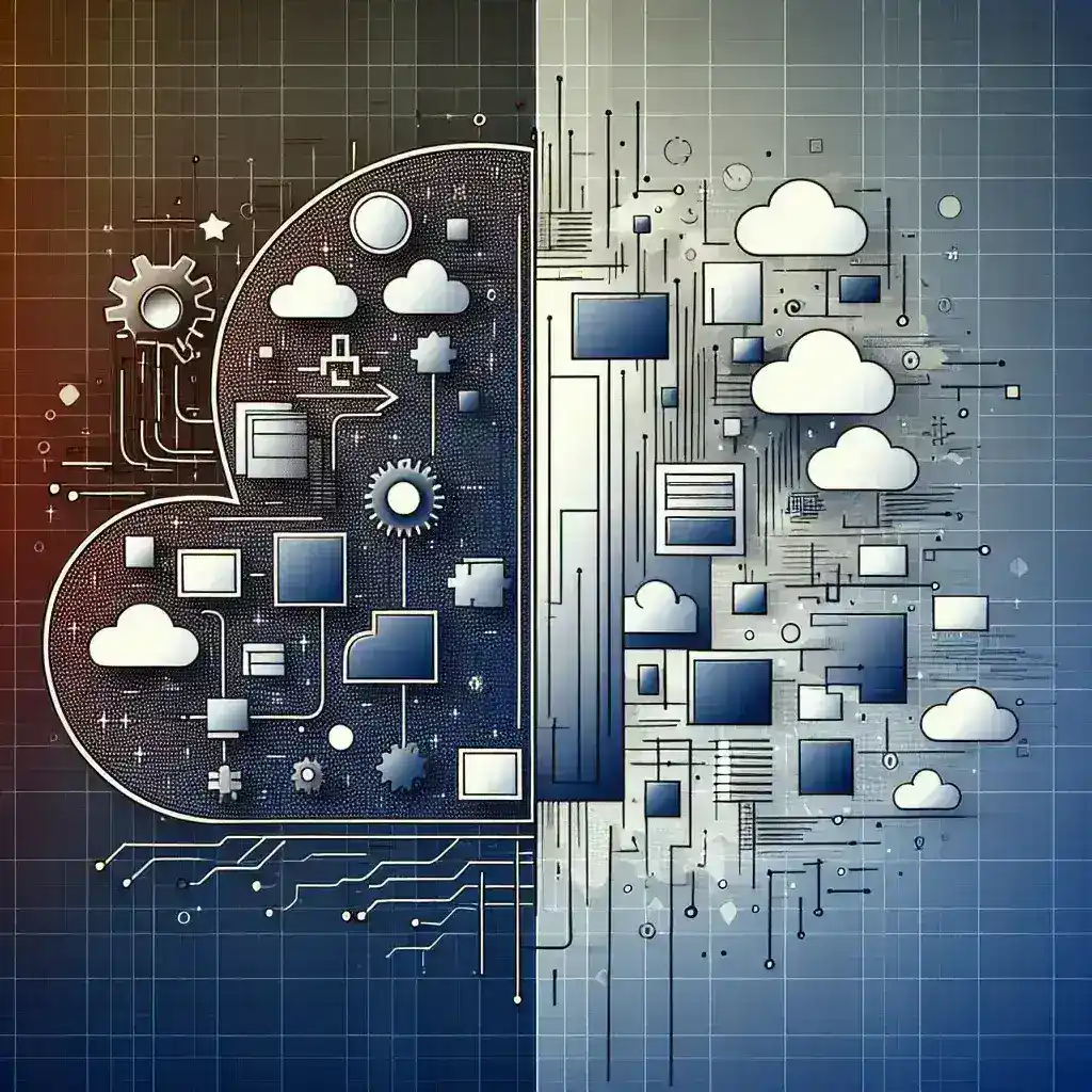 "Illustration of hybrid serverless deployment architecture showcasing cloud components, microservices, and infrastructure challenges in technology environments."