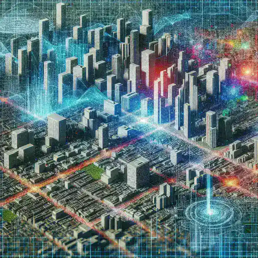 "Digital Twin Technology in Urban Planning - Aerial view of a smart city model showcasing digital twin applications for sustainable urban development and infrastructure optimization."